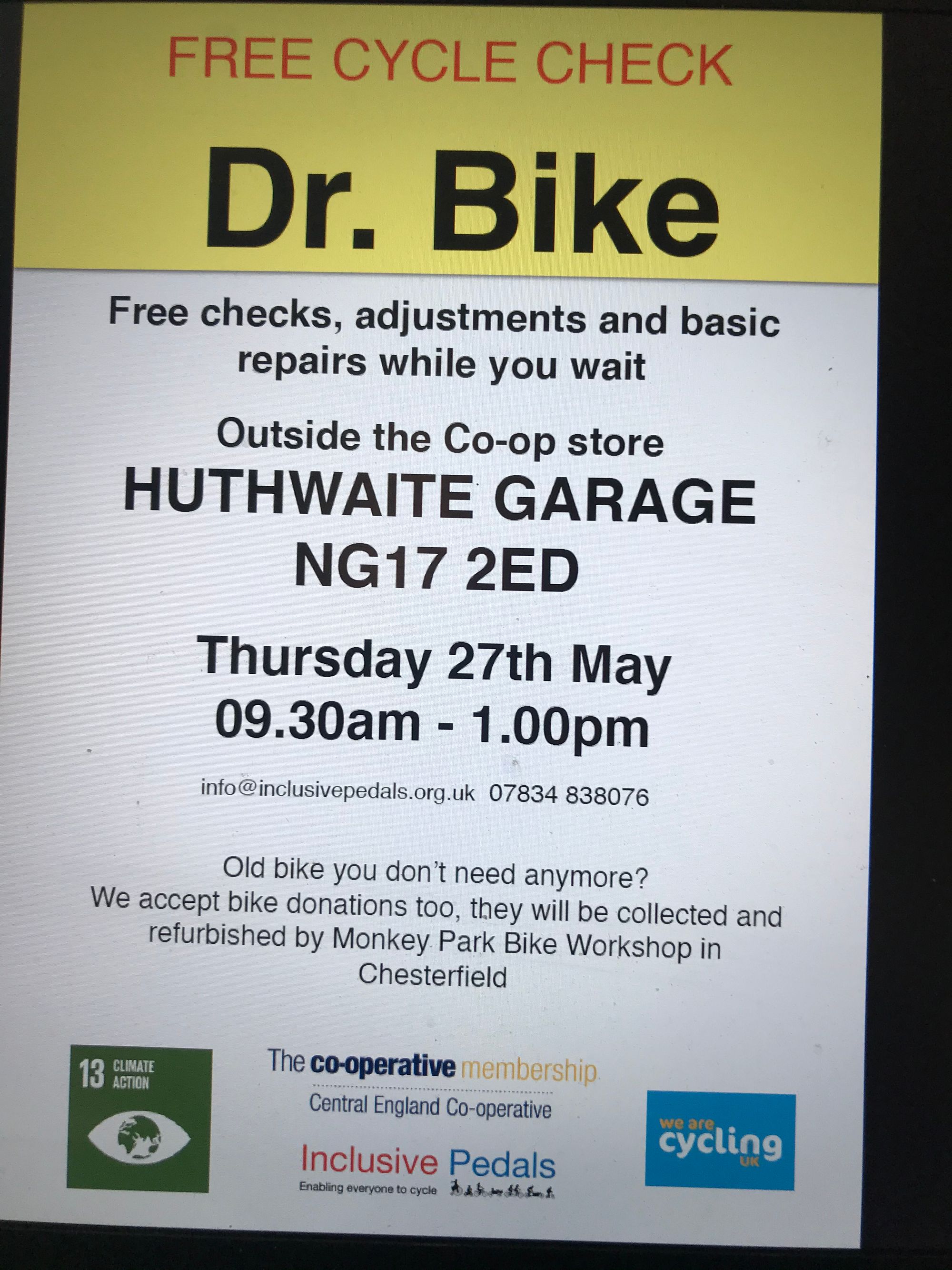 Helping Climate Change.  Take small steps to improve your lifestyles.  Free Bike checks and  also donate unwanted bikes to help others.